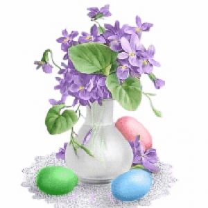 Flores Violetas y Huevos de Pascua