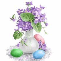 Flores Violetas y Huevos de Pascua
