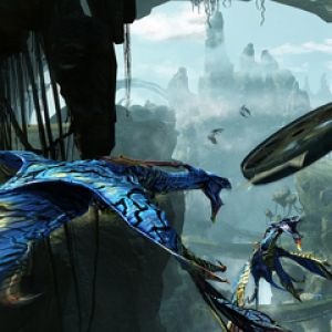 Paisaje de fantasía con aves coloridas