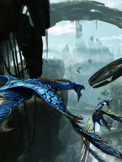 Paisaje de fantasía con aves coloridas