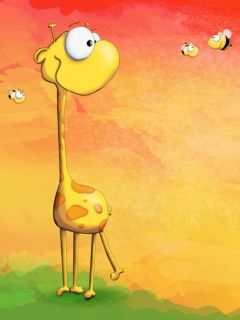 Linda Jirafa de Dibujos Animados con Abejas