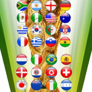 Trofeo de la Copa del Mundo y Banderas