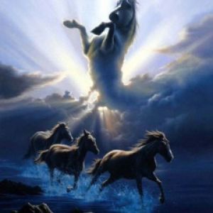 Caballos Majestuosos en un Paisaje Fantástico