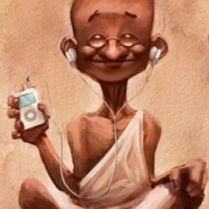 Gandhi Divertido Escuchando Música