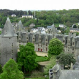 Castillo histórico en paisaje verde