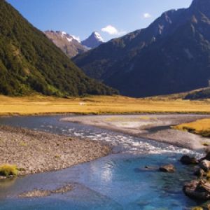 Paisaje de río montañoso sereno