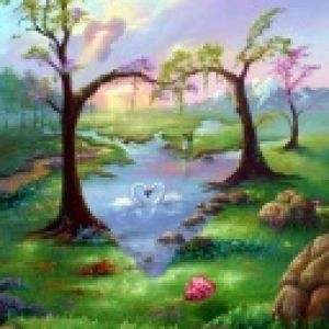 Escena Natural Romántica con Cisnes