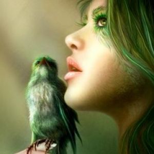 Arte Fantástico Verde con Pájaro