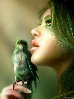 Arte Fantástico Verde con Pájaro
