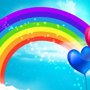 Arcoíris Colorido y Globos en Forma de Corazón
