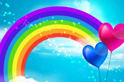 Arcoíris Colorido y Globos en Forma de Corazón