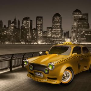 Taxi Amarillo en el Paisaje Urbano