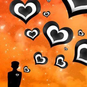 Silhouette con Corazones Flotantes