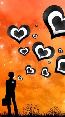 Silhouette con Corazones Flotantes