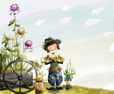 Encantador Espantapájaros con Flores