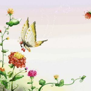 Mariposa Colorida y Flores