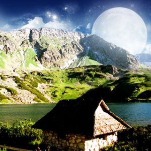 Lago de Montaña con Luna