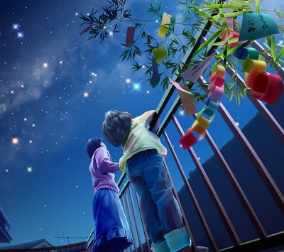 Niños observando las estrellas bajo el cielo nocturno