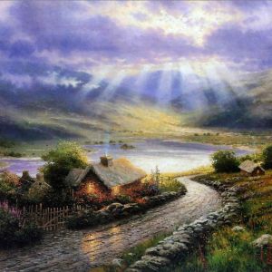 Paisaje sereno con cabaña