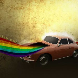 Coche Retro con Arcoíris