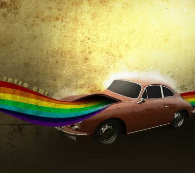Coche Retro con Arcoíris