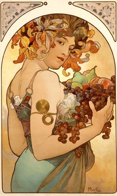 Mujer Art Nouveau con Frutas