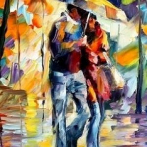 Pareja Romántica Bajo el Paraguas