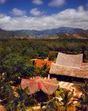 Paisaje tropical con cabañas