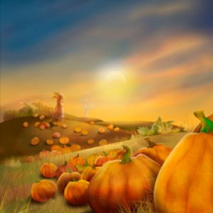 Paisaje de Otoño con Calabazas