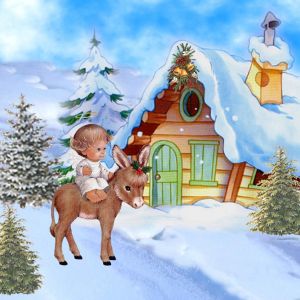 Escena Invernal Linda con Niño y Burro