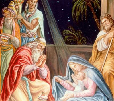 Escena de la Natividad con Reyes Magos