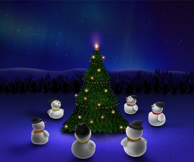 Celebración de Muñecos de Nieve y Árbol de Navidad