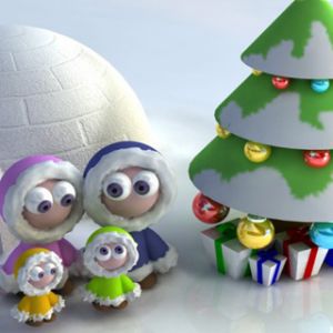 Familia Navideña Linda con Iglú