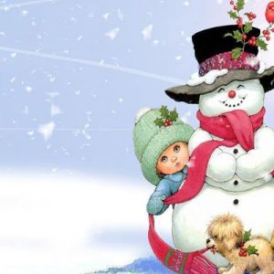 Muñeco de Nieve con Niños y Perro