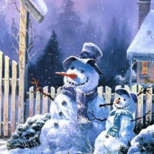 Encantadora familia de muñecos de nieve
