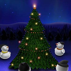 Muñecos de Nieve junto al Árbol de Navidad