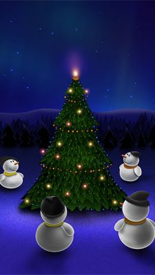 Muñecos de Nieve junto al Árbol de Navidad