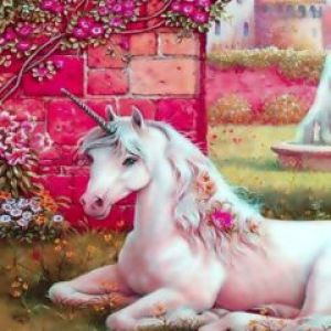 Unicornio Mágico en Jardín Florido