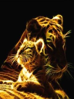 Tigre y cachorro resplandecientes