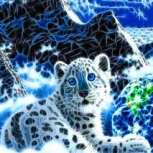 Leopardo de Nieve en un Paisaje Místico