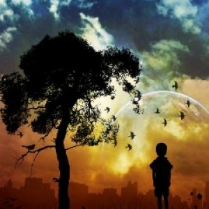 Silueta de un Niño Bajo un Árbol