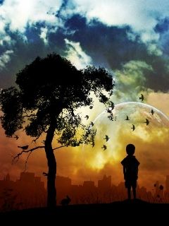 Silueta de un Niño Bajo un Árbol