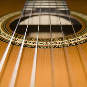 Cuerdas de Guitarra Acústica en Primer Plano