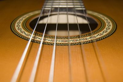 Cuerdas de Guitarra Acústica en Primer Plano