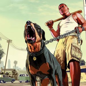 Personaje de GTA con Rottweiler