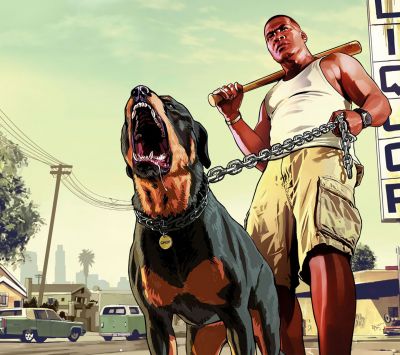 Personaje de GTA con Rottweiler