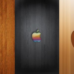Logotipo de Apple en fondos de madera