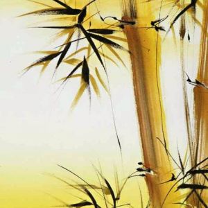 Arte de Bambú con Fondo Amarillo