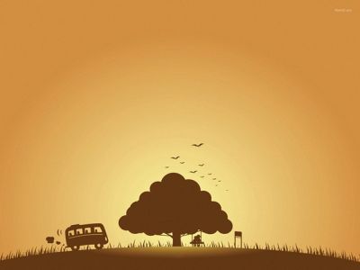 Silhouette de un Árbol y un Autobús
