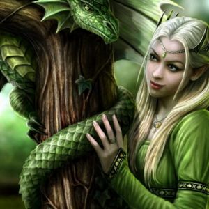 Elfa Fantástica con Dragón